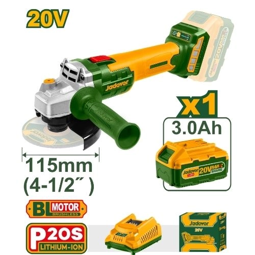 JADEVER Angle grinder 4.5 inch brushless 3Ah battery JDLAPM21