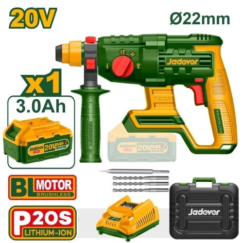 JADEVER Rotary hammer 20V without battery 3Ah Include 3 Pcs drill bits  JDLM1522