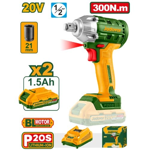 JADEVER 1/2" 20V 300Nm Drill, 2 x 1.5A Batteries JDCD1512