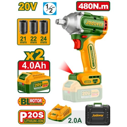 دريل 1/2 بوصة 20 فولت 3 سرعات ( عزم 480 : 600 نيوتن ) مرفق معه 2 بطارية 4 أمبير و شاحن و 3 لقم رباط و شنطة بلاستيك 