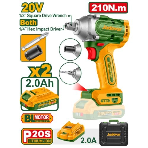 دريل 1/2" و مفك بطارية 1/4" 2*1 20 فولت 3 سرعات عزم 210 نيوتن مع 2 بطارية 2 امبير و شاحن و شنطة بلاستيك من جاديفر JDCD3B21