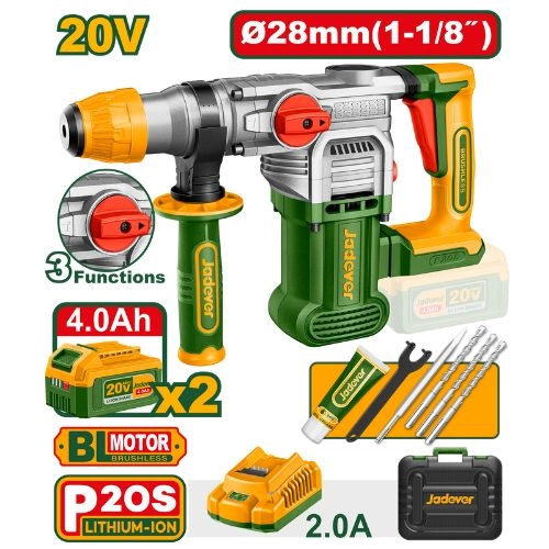 JADEVER Cordless rotary hammer 20V With 2 Batteries and Charger JDLM1B283