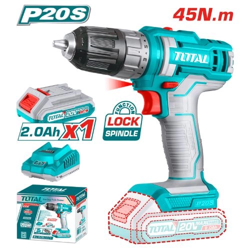 TOTAL cordless drill 20V 45Nm 1 Battery 2Ah TDLI200518