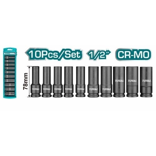 TOTAL DEEP IMPACT SOCKET SET 10PCS 1/2