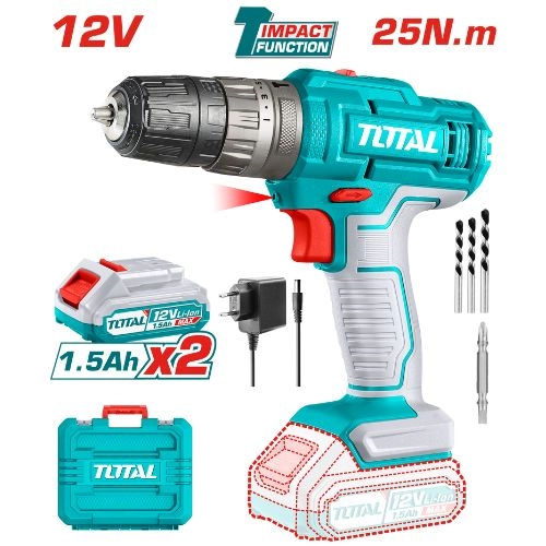 Total Cordless Drill Impact 12V 25NM 1.5AH TIDLI1228