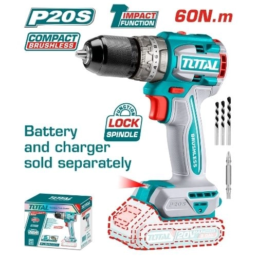 TOTAL Cordless Impact Drill 20V 60Nm Without Battery and Charger TIDLI206021