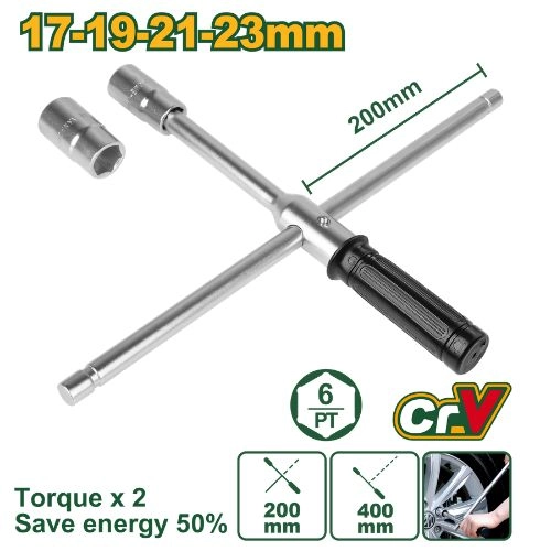 JADEVER 16" Cross Wheel Wrench, 1/2" Drive, 17/19/21/23mm Sockets.