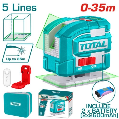 TOTAL 5-Line Green Self Leveling Laser, 360° Rotation TLL306502