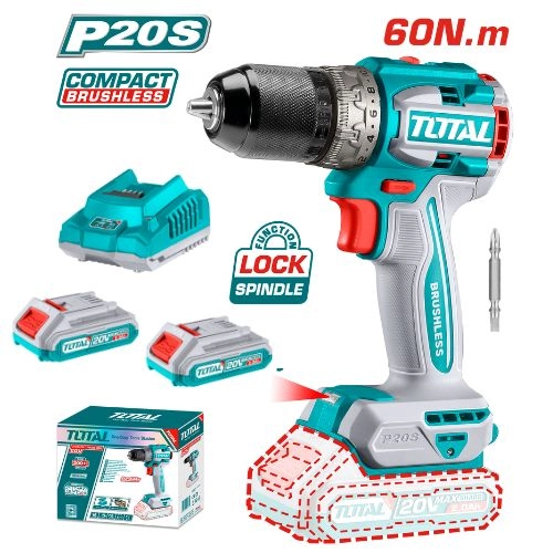 TOTAL Cordless Drill 20V 60Nm With 2 Battery and 1 Charger 