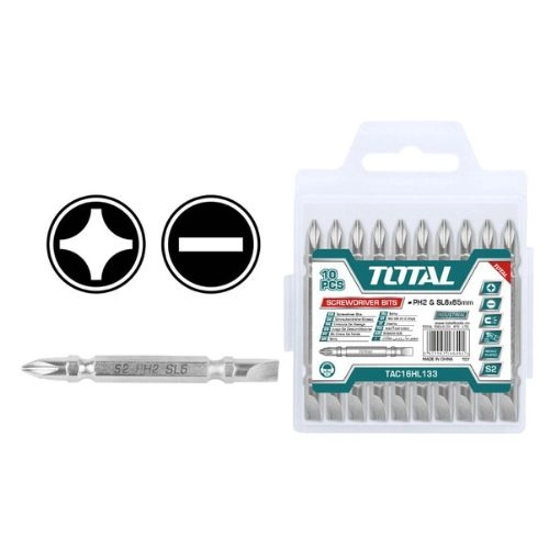 طقم سن مفك اتجاهين عاده وصليبه بون علبه بلاستيك من توتال  TAC16HL133X