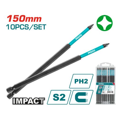 طقم 10 قطعة سن مفك صليبة 2*150مم خدمة شاقة من توتال TACIM16PH263