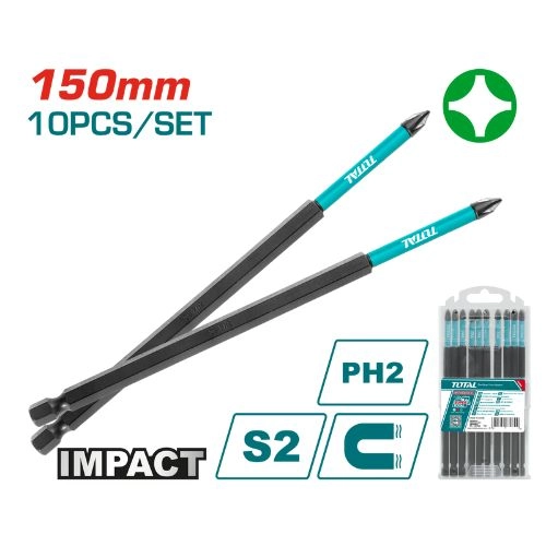 طقم 10 قطعة سن مفك صليبة 2*150مم خدمة شاقة من توتال TACIM16PH263 طقم 10 قطعة سن مفك صليبة 2*150مم خدمة شاقة من توتال TACIM16PH263