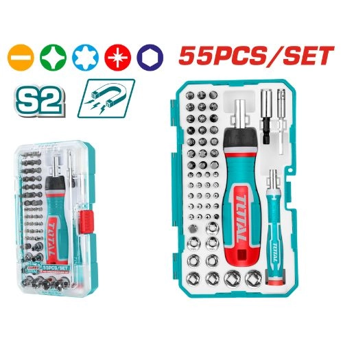 طقم مفك لقم وسنون 55 قطعة من توتال TACSD30556