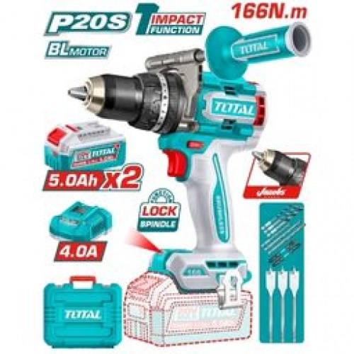 شنيور 20 فولت دقاق 166 نيوتن مع 2 بطارية 5 أمبير و شاحن 4 أمبير من توتال TIDLI201668