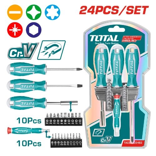 TOTAL  screwdriver and bits set 24 Pcs TACSD302462