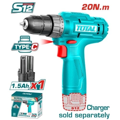 TOTAL CORDLESS DRILL 12 VOLT 10MM TDLI12428  