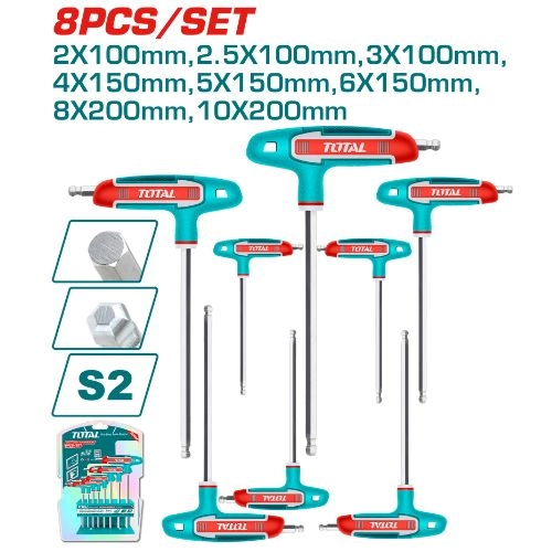 total 8 Pcs T-handle Ball Point Hex Wrench Set THHW80826