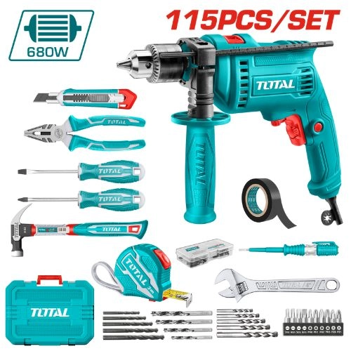 total Kit bag 115 pieces (drill 680 watt) THKTHP1152