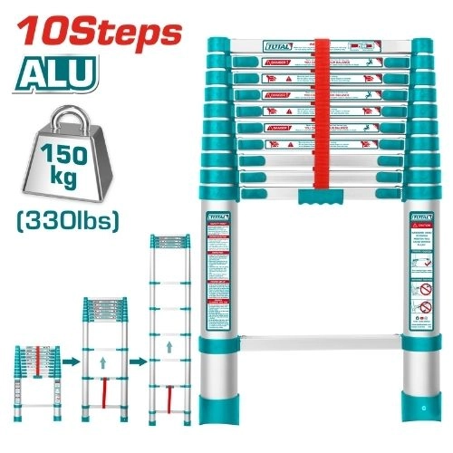  Total Telescopic ladder 10 steps  aluminum load 150kg THLAD08101