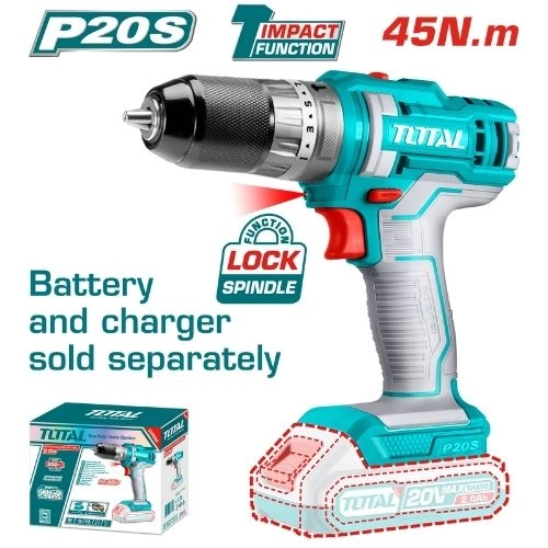 Total impact drill 20V without Battery and charger 45 NM Metal chuck  TIDLI201455