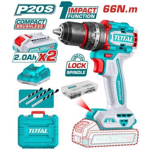  total Impact driver, 20 volts, 66 Newtons, 13 mm metal chuck TIDLI20668