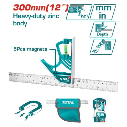 TOTAL Magnetic lock combination square 300mm 12INCH TMT653005 