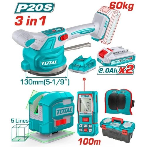 TOTAL Combo Ceramic Vibrator, Laser Meter, and Laser Level Total 2 Batteries + Charger TOSLI250606 