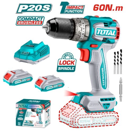 TOTAL Cordless Impact Drill 20V 60Nm With 2 Battery and 1 Charger 