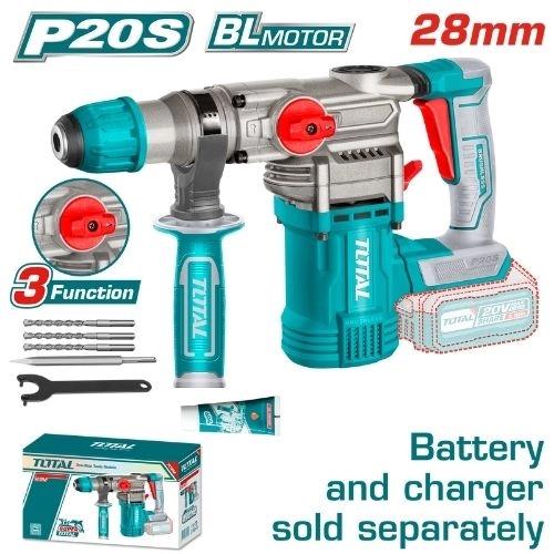 TOTAL Rotary Hammer Brushless 20V 28ml  Without battery and charger TRHLI20288