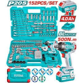 كيت 152 قطعة مع دريل 20 فولت 500 نيوتن مع لقم و يد سيستيم من توتال THKTHP31522