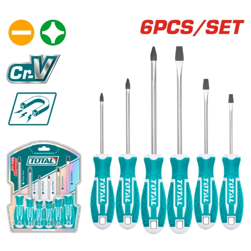 Total 6 Piece Screwdriver Set with Rubber Handle THT250606