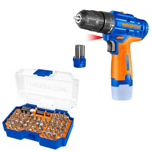 WADFOW Cordless Drill 12v 1 battery WCDS520 + 62 Pcs screwdriver bits set WBS3B62